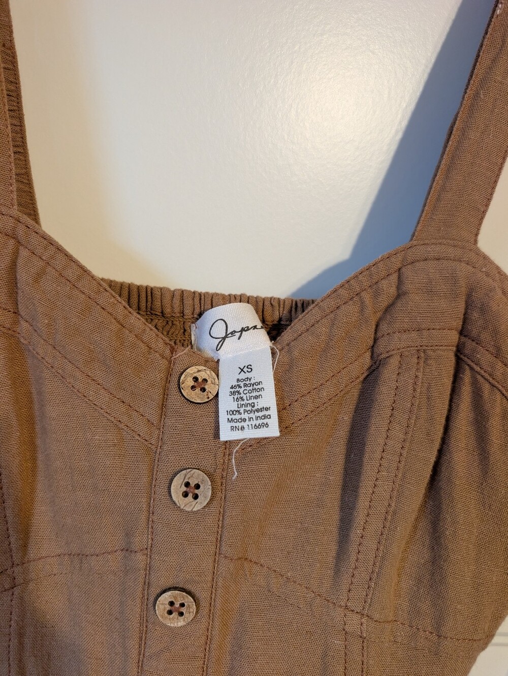 Women's Brown Button-Front Sundress with Pockets - Picture 4 of 5